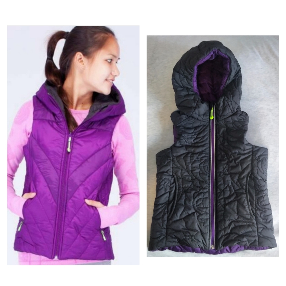 Ivivva Girls Purple and Black Quilted Hooded Vest